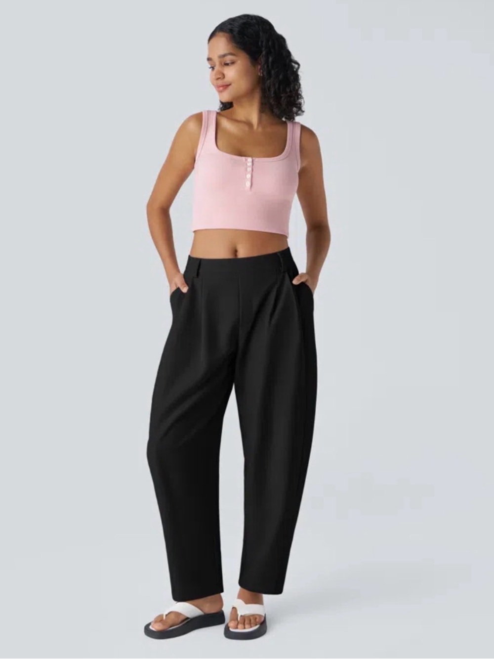 Halara Mid Rise Pocket Barrel Leg Baggy Work Pants black